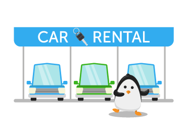 car rental garage with penguin